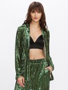 Romwe Pocket Front Pj Style Striped Velvet Shirt