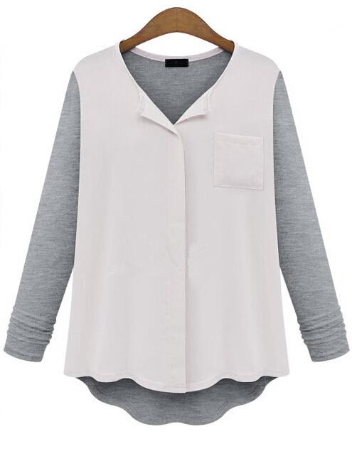 Romwe Dipped Hem Loose Chiffon Grey Blouse