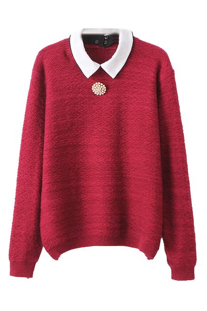 Romwe Detachable Collar Red Jumper