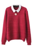 Romwe Detachable Collar Red Jumper