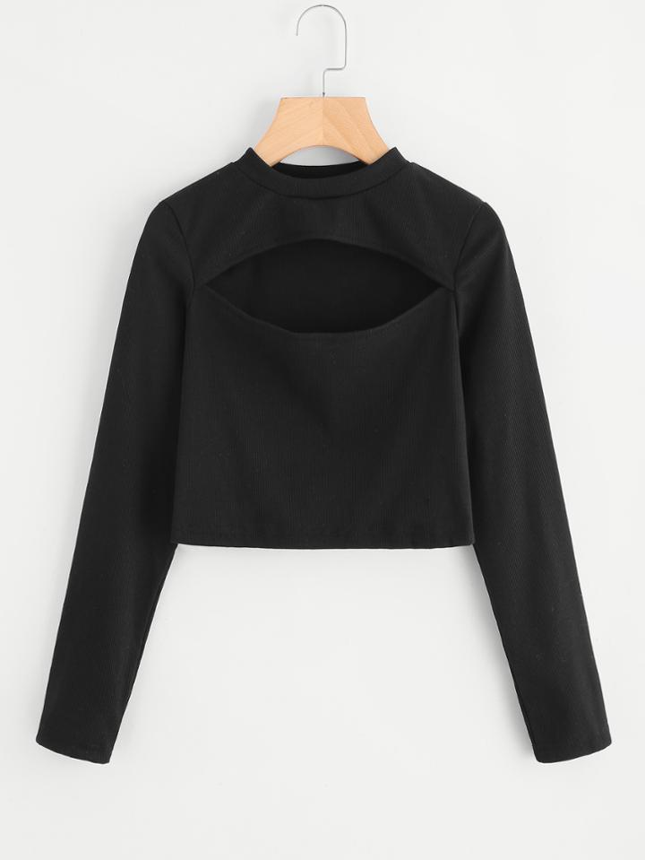 Romwe Cut Out Front Crop Tee