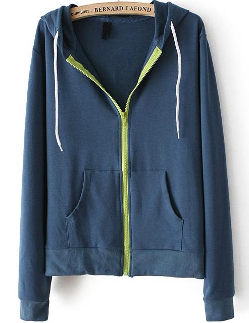 Romwe Hooded Pockets Navy Sweatshirt