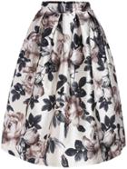 Romwe Flower Print Flare Yellow Skirt