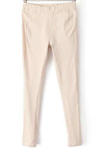 Romwe Elastic Waist Slim Apricot Legging