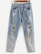 Romwe Blue Ombre Ripped Jeans