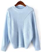 Romwe Open-knit Loose Blue Sweater