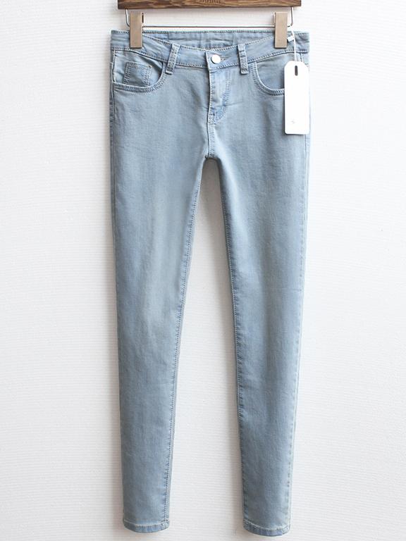 Romwe With Pockets Denim Slim Pant
