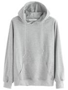 Romwe Grey Drawstring Hooded Sweatshirt With Pocket