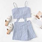 Romwe Knot Back Striped Cami With Shorts
