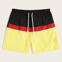 Romwe Guys Lightning Print Colorblock Windbreaker Shorts