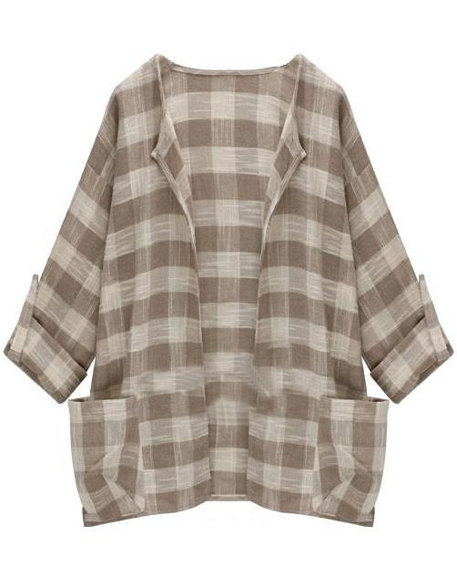 Romwe With Pockets Plaid Apricot Coat