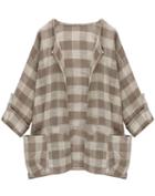 Romwe With Pockets Plaid Apricot Coat