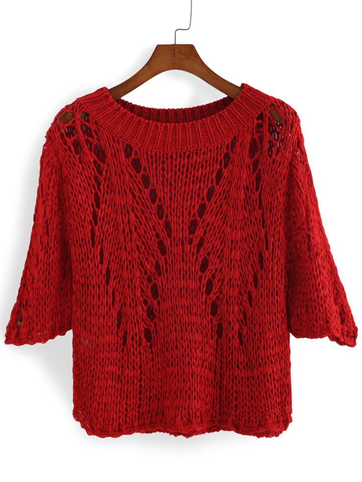 Romwe Half Sleeve Hollow Sweater