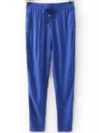 Romwe Draw Cord Waist Studded Royal Blue Pant
