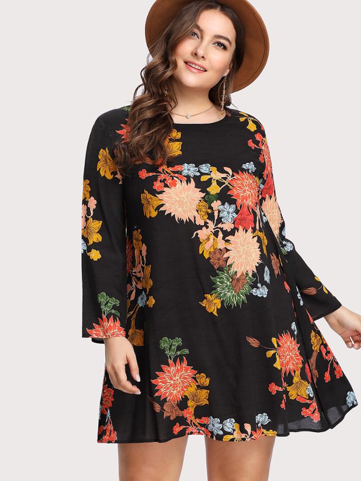 Romwe Flower Print Swing Dress