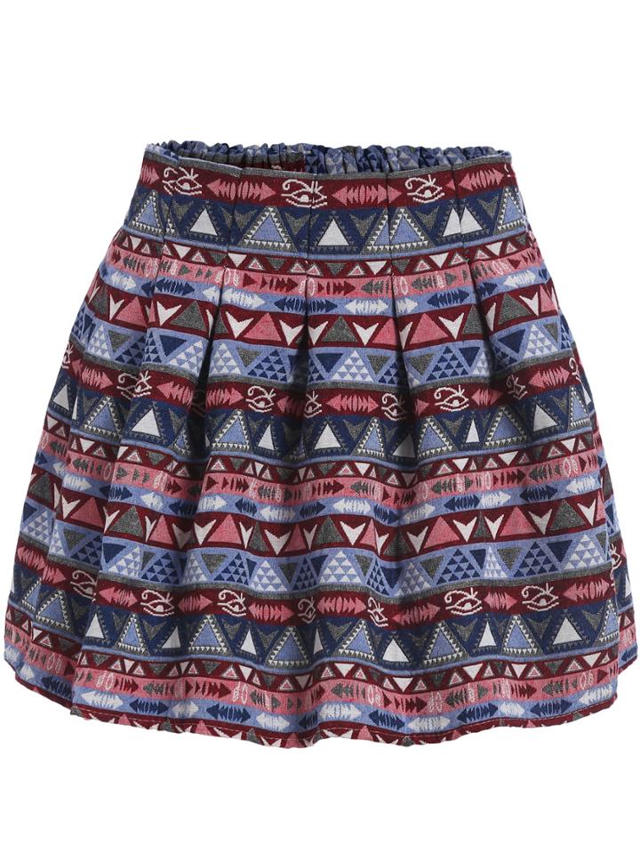 Romwe Eyes Print Flare Skirt