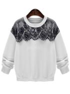 Romwe Contrast Lace Thicken Loose White Sweatshirt