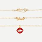 Romwe Lip Design Chain Bracelet Set 3pcs