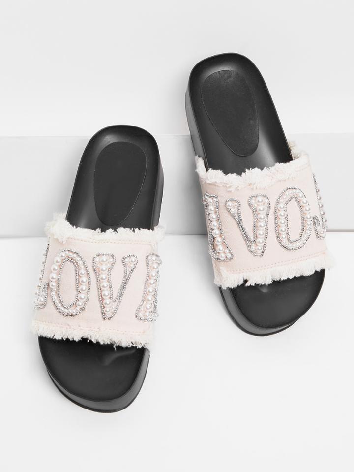 Romwe Letter Pattern Denim Sandals With Jewelry