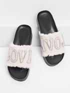 Romwe Letter Pattern Denim Sandals With Jewelry