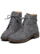 Romwe Grey Round Toe Lace Up Boots