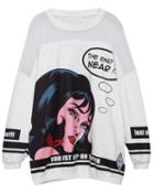 Romwe Sheer Mesh Beauty Print White Sweatshirt