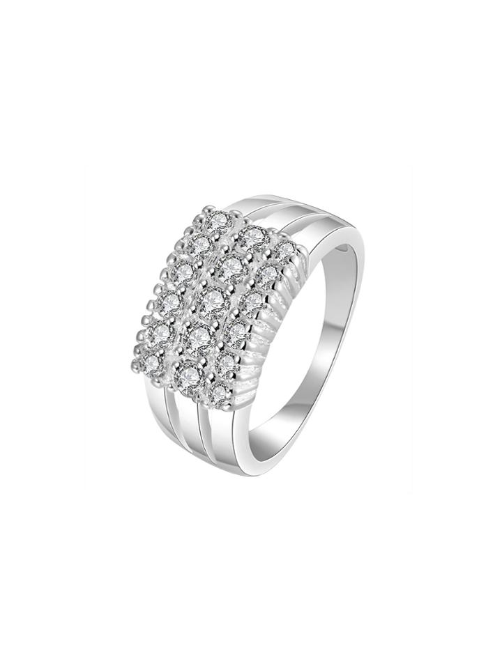 Romwe Three Row Rhinestone Decorated Ring