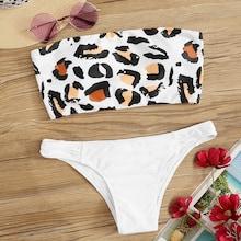 Romwe Leopard Bandeau Top With Low Rise Bikini Set