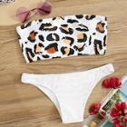 Romwe Leopard Bandeau Top With Low Rise Bikini Set