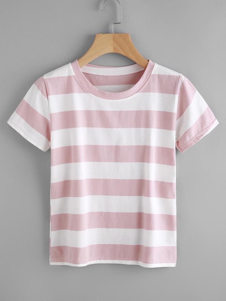 Romwe Contrast Wide Striped Tee