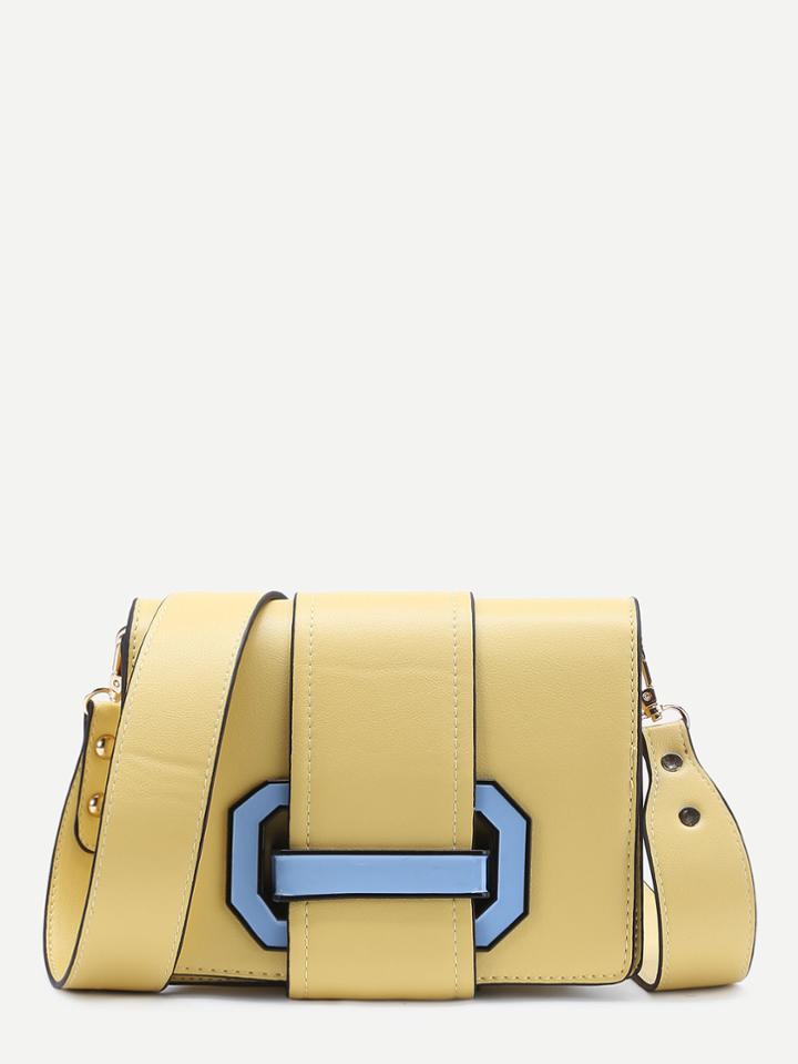 Romwe Two Tone Buckle Detail Shoulder Bag