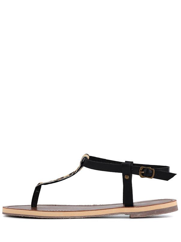 Romwe Yellow T-strap Leopard Print Beach Flats