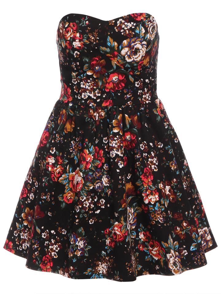Romwe Semi-sweetheart Neck Florals Flare Dress