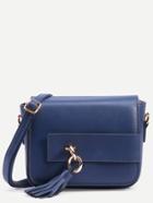 Romwe Blue Faux Leather Tassel Trim Flap Bag