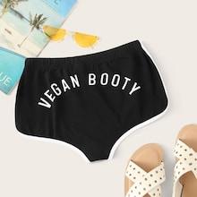 Romwe Binding Trim Letter Print Shorts