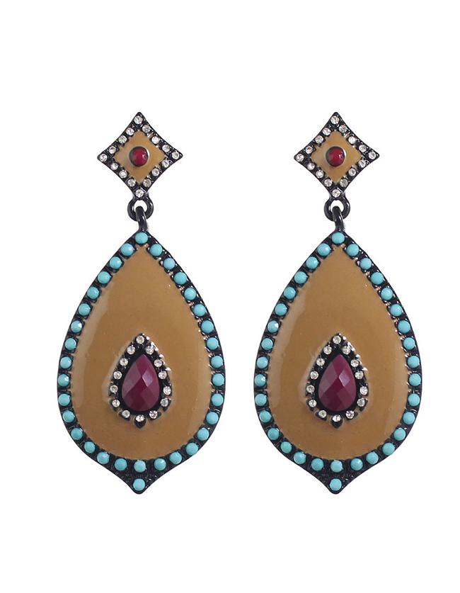 Romwe Coffee Enamel Drop Earrings