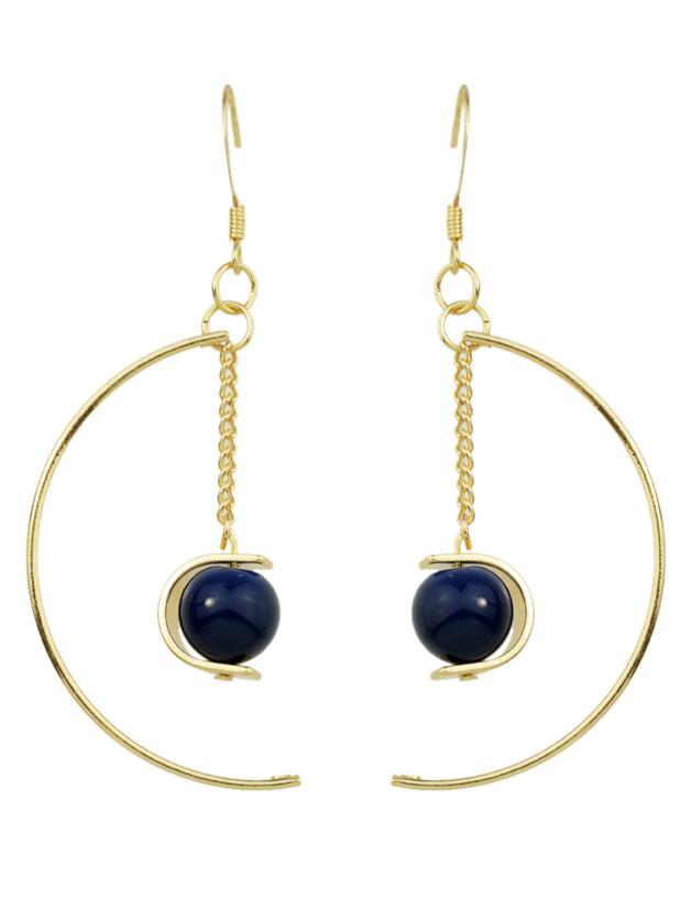 Romwe Blue Color Turquoise Big Moon Shape Dangle Earrings