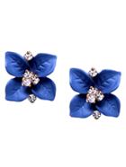 Romwe Blue Flower Crystal Stud Earrings