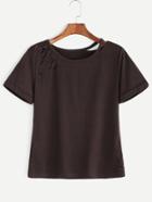 Romwe Brown Cut Out Neck Ripped Cuffed T-shirt