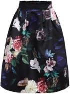 Romwe Multicolor High Waist Floral Flare Skirt