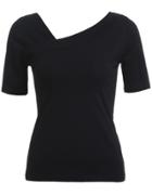 Romwe V Neck Slim Black T-shirt