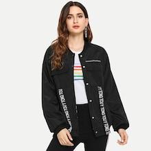 Romwe Zipper Back Contrast Letter Tape Jacket
