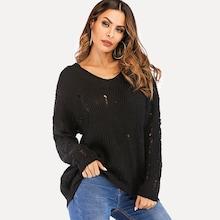 Romwe Drop Shoulder Ripped Jumper