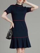 Romwe Navy Collar Contrast Orange Frill Dress