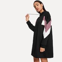 Romwe Drawstring Hoodie Colorblock Dress