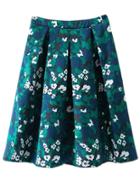 Romwe Multicolor Zipper Side Flowers Print Pleated Skirt