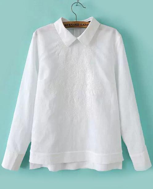 Romwe Tiger Embroidered Dipped Hem White Blouse
