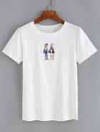 Romwe Rabbit Embroidered White T-shirt