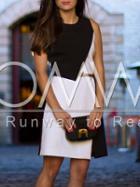 Romwe White Black Sleeveless Color Block Split Asymmetric Dress