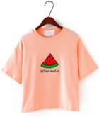 Romwe Watermelon Embroidered Loose Pink T-shirt